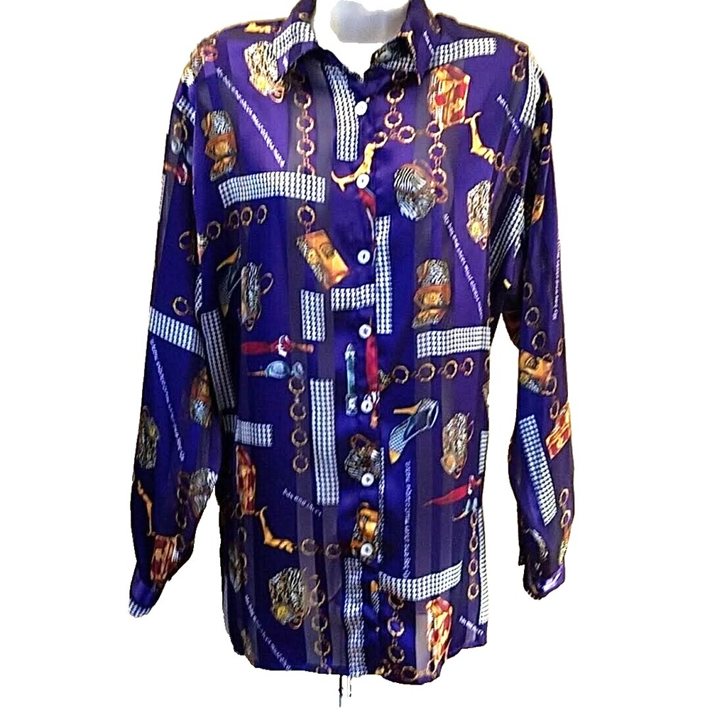 Vintage Gantos Women's 80's Purple Satin Top Blouse  SMALL 44" Bust Office